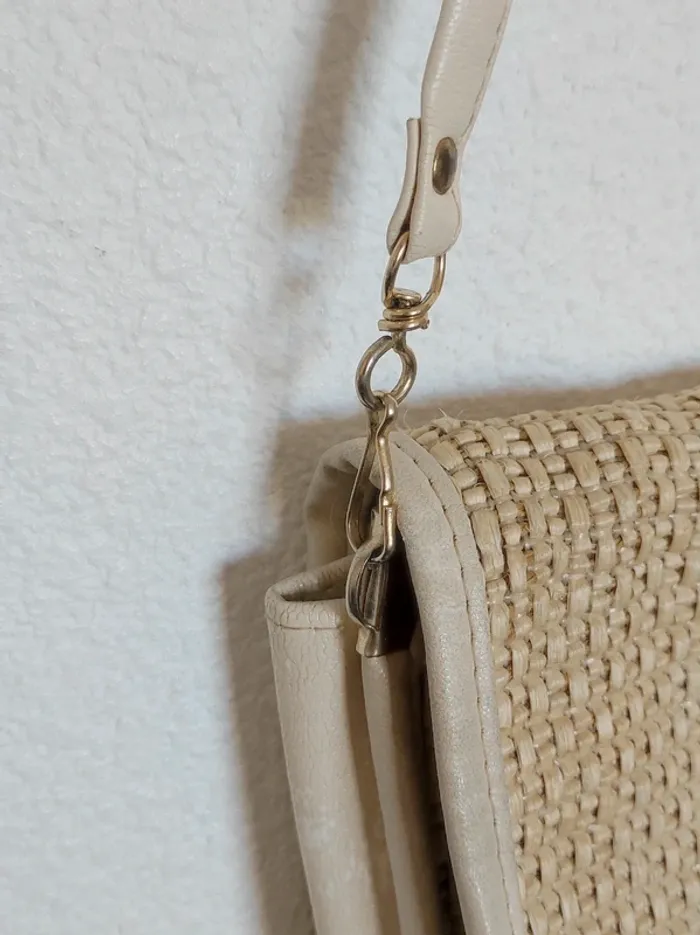 Pochette bandoulière détachable paille beige 80-90 vintage - 26×18cm - photo numéro 5