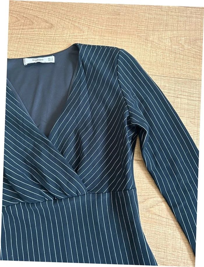 Robe bleue marine à manches longues avec rayures blanches Mango taille S TBE - photo numéro 14
