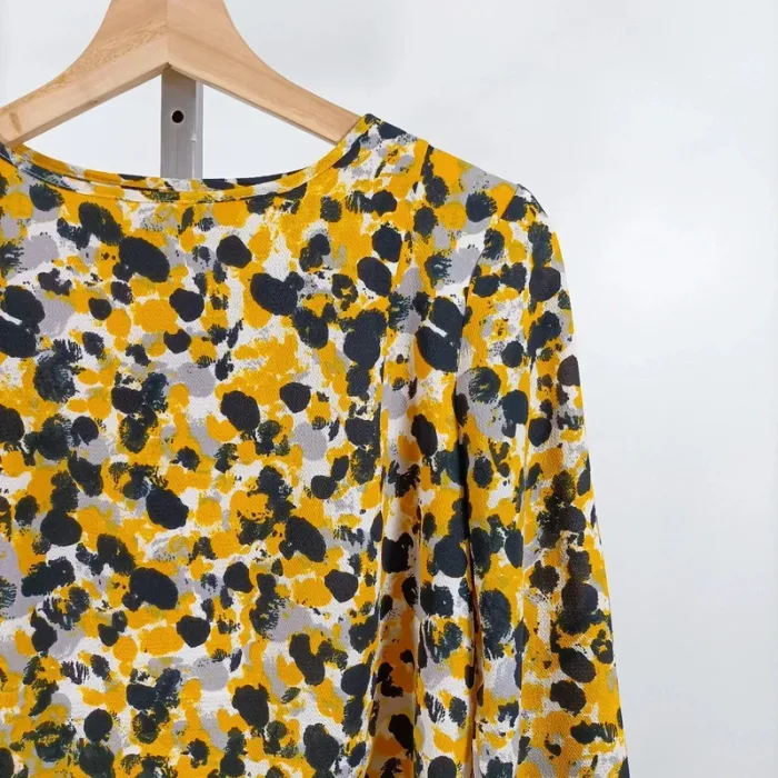 Blouse jaune fleurie débardeur superposé – manches longues, dos ouvert, M A1070 - photo numéro 2