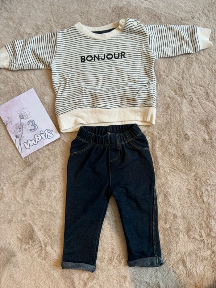 Ensemble Jeans et pull rayé 3 mois