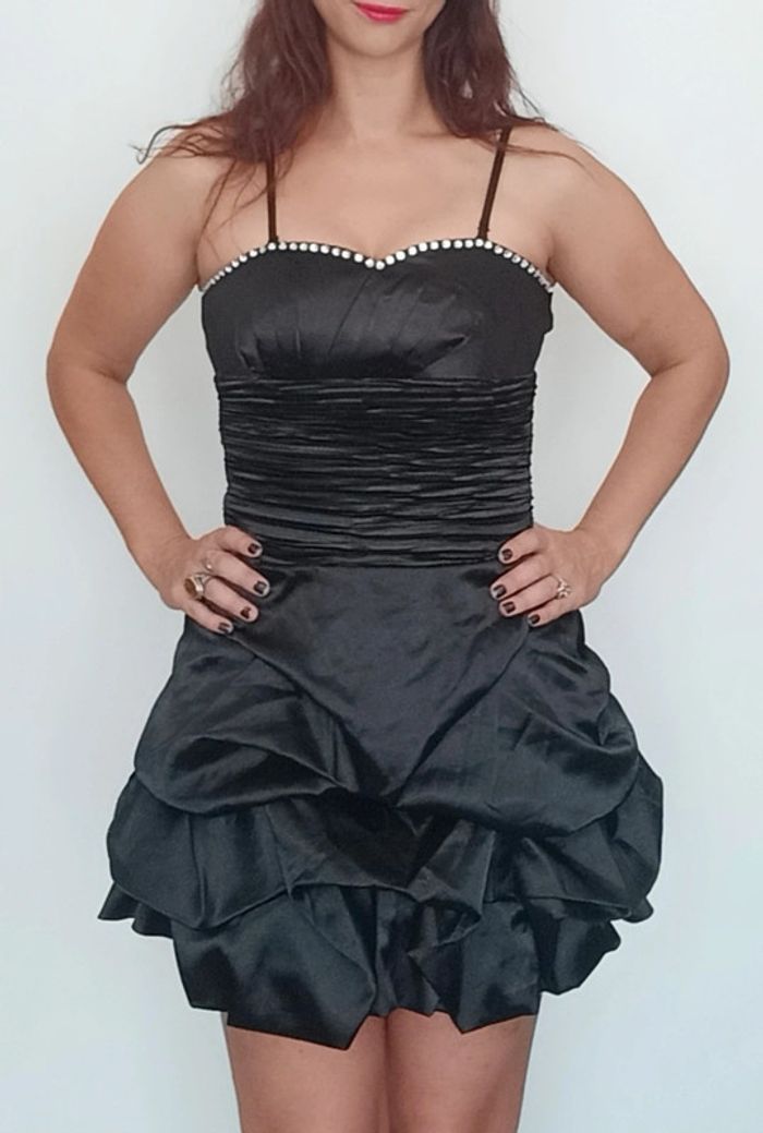 Robe cocktail noir froufrou satin taille 38 - photo numéro 4