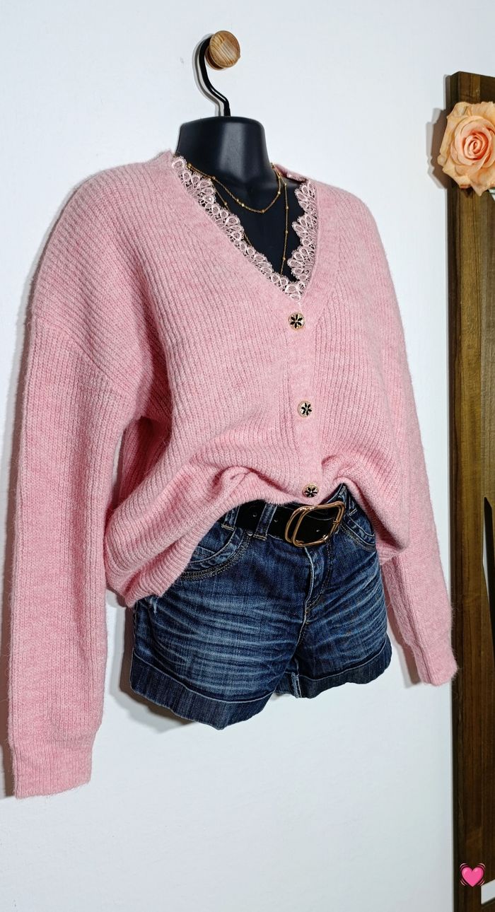 Cardigan rose mohair taille L - boutique indépendante 💫 - photo numéro 2