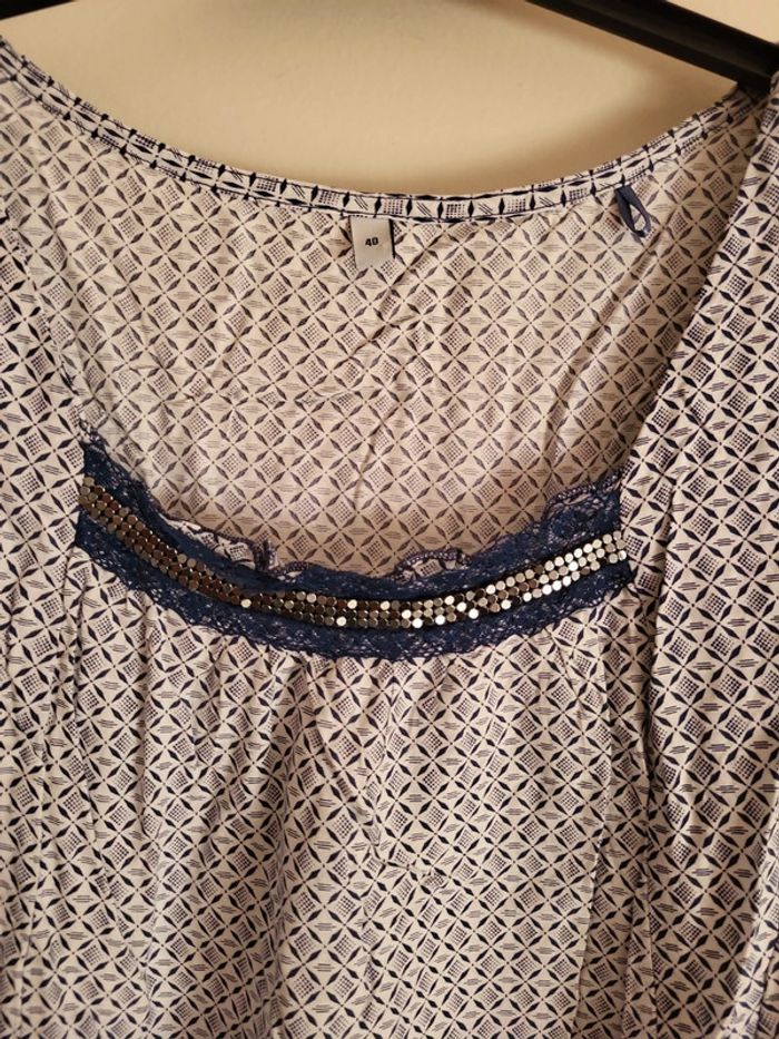 Blouse blanc bleu imprimee - photo numéro 2
