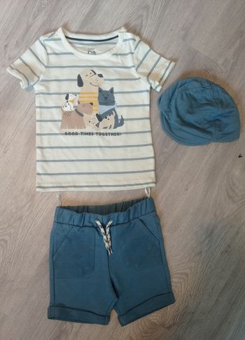 Ensemble 3 pièces( t shirt, short, casquette) taille 80