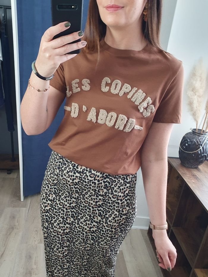 T-shirt les copines d'abord marron/beige Taille S/M