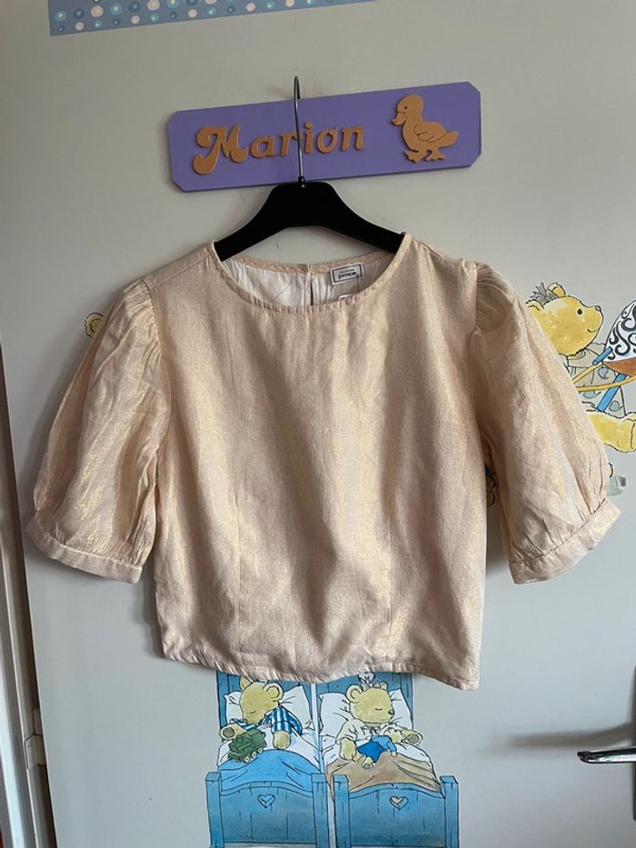 Blouse beige dorée à manches 3/4, taille 34, marque Pimkie