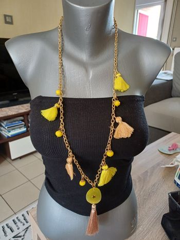 Sautoir estival pompons jaune