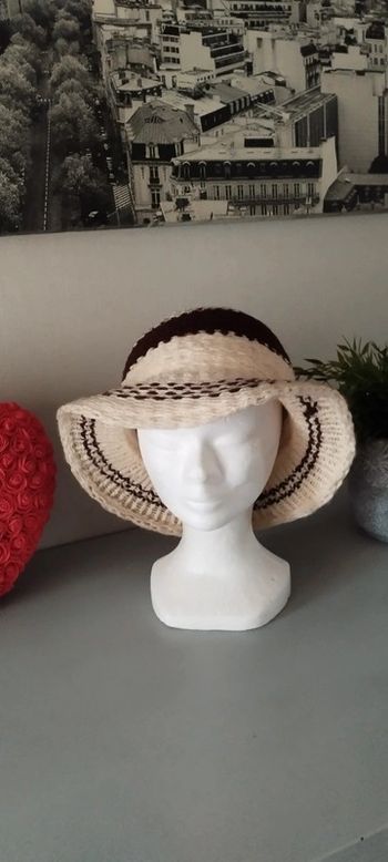 Chapeau vintage écru, marron 53 cm