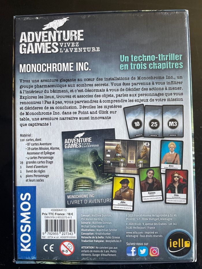 Jeu Adventure Games : Monochrome Inc. - Iello - Complet - photo numéro 3