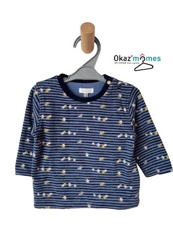 T-shirt manches longues doublé bleu (rayures et pingouins) - Absorba 6 mois (68cm)