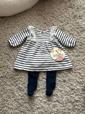 Robe marinière + collant bleu marine 3 mois