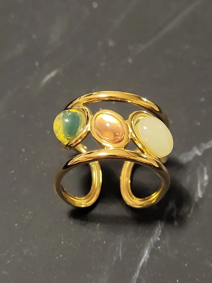Bague géométrique ajustable en acier inoxydable avec 3 pierres - photo numéro 2