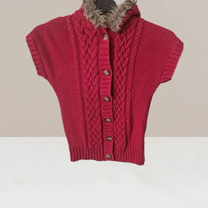 Magnifique pull en laine mauve à capuche moumoute - NKY - Taille 12 ans