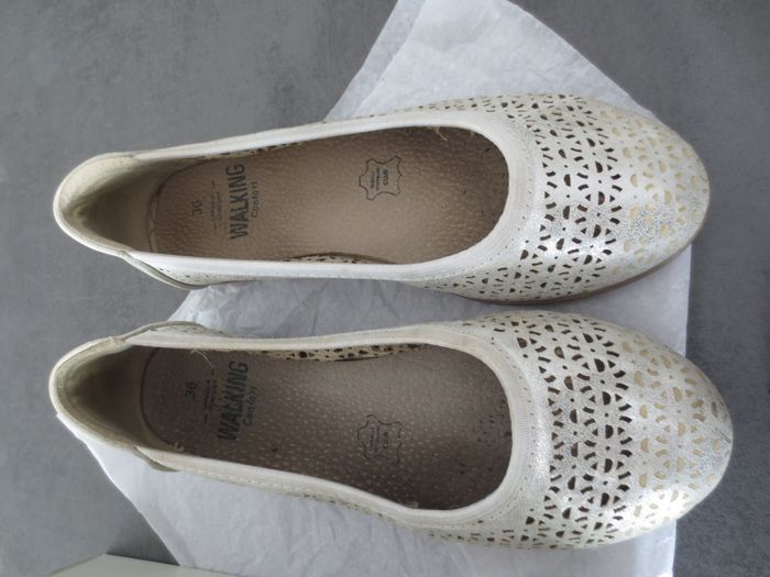 ballerines grand confort cuir T36 fille grise/écru - photo numéro 3