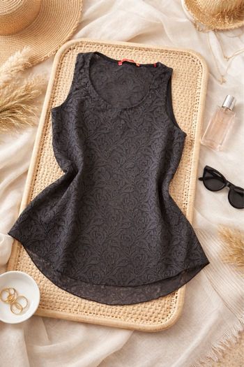 Débardeur blouse dentelle gris transparence taille 36 Esprit