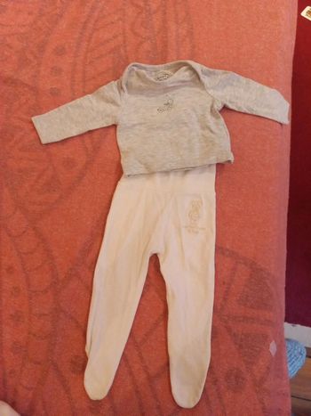 Ensemble toute saison bébé bas avec pieds et t-shirt long coton 0 3 mois