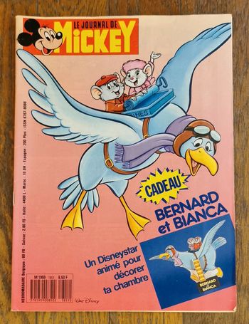 Ancien journal de mickey avec cadeau disney star Bernard et Bianca 1987 N°1851 vintage