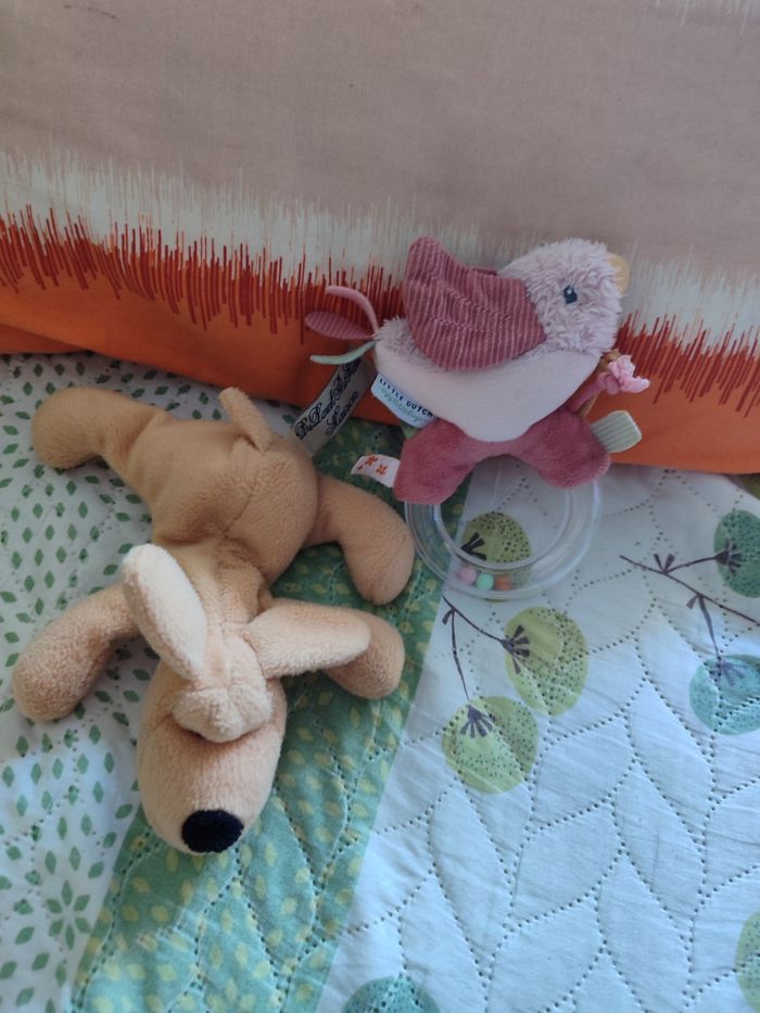 Doudou chien dpam et oiseau hochet little dutch