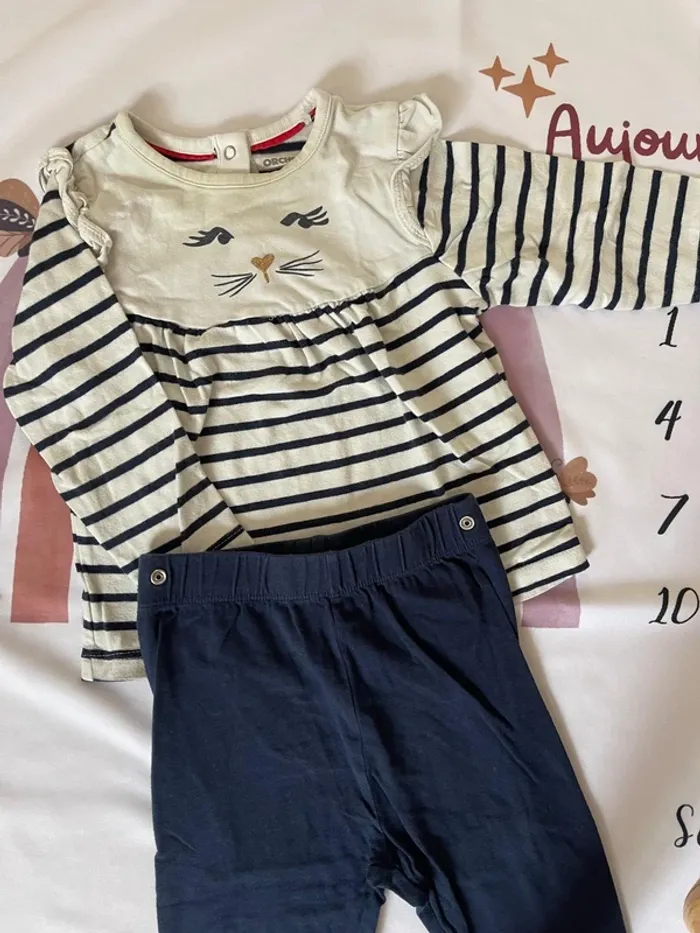 Ensemble bébé fille Orchestra – Taille 12 mois – Pull + Pantalon motif marinière - photo numéro 2
