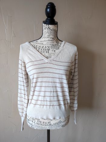 Pull fin rayé sable/beige Only taille M col V
