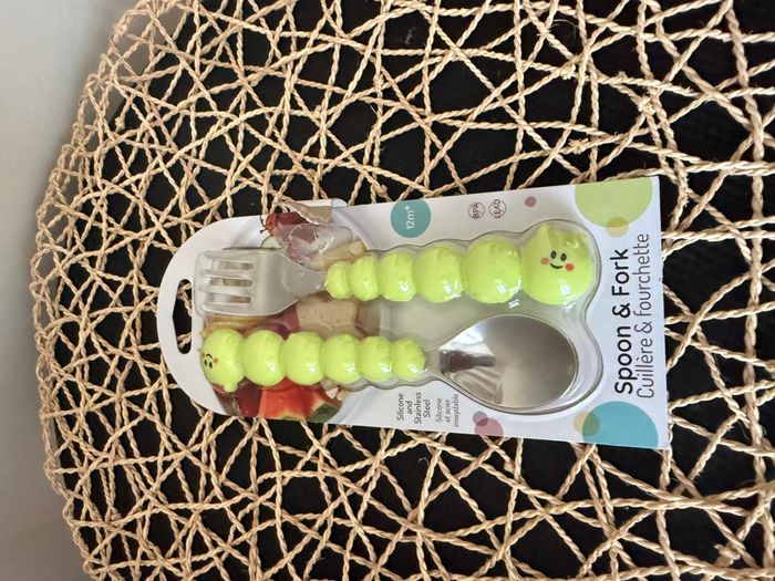 melii Caterpillar Ustensiles Cuillère et Fourchette pour tout-petits et enfants, Silicone et acier i - photo numéro 3