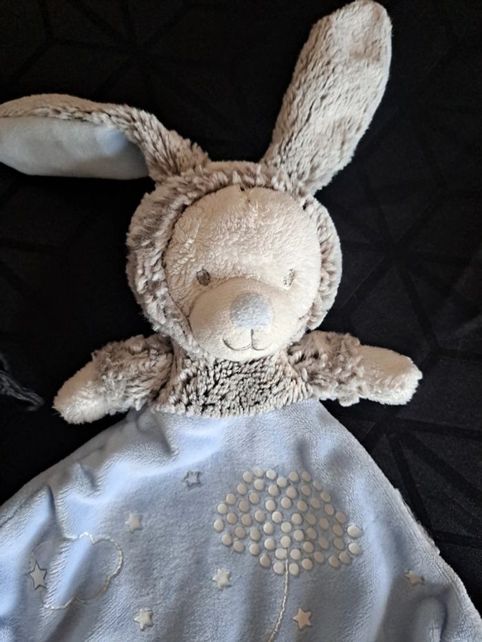 Doudou lapin bleu gris blanc - photo numéro 4