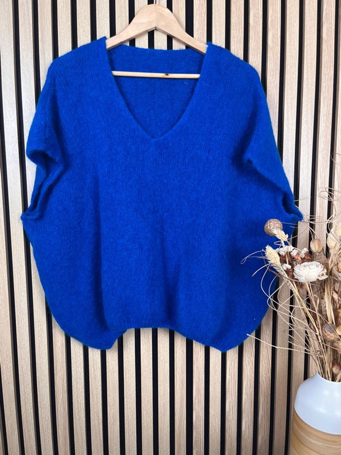 Pull bleu électrique bleu roi mohair et laine - photo numéro 3