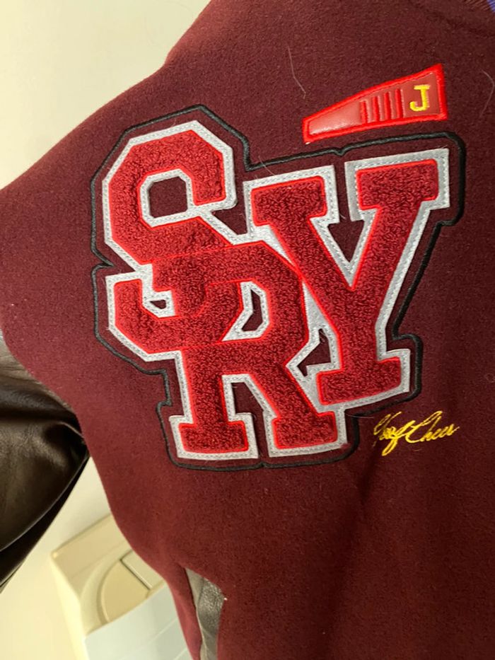 Blouson Teddy Bershka neuf avec étiquette taille XS bordeaux avec motifs - photo numéro 8
