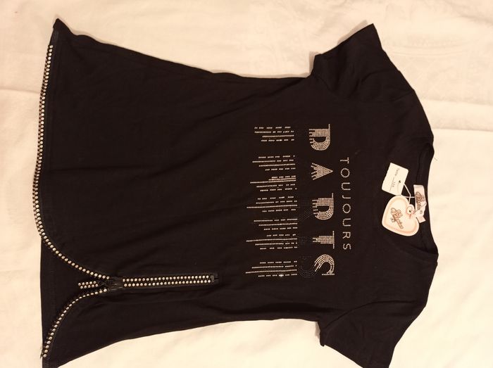 Taille 12 ans pull noir manche courte ou tunique voir photos neuf jamais porté magnifique avec fermeture et strass brillant - photo numéro 8