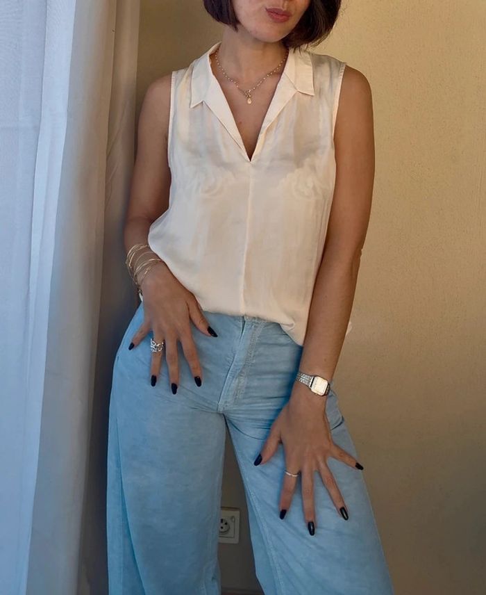 Blouse sans manches Monoprix beige rosé 36 parfait état - photo numéro 3