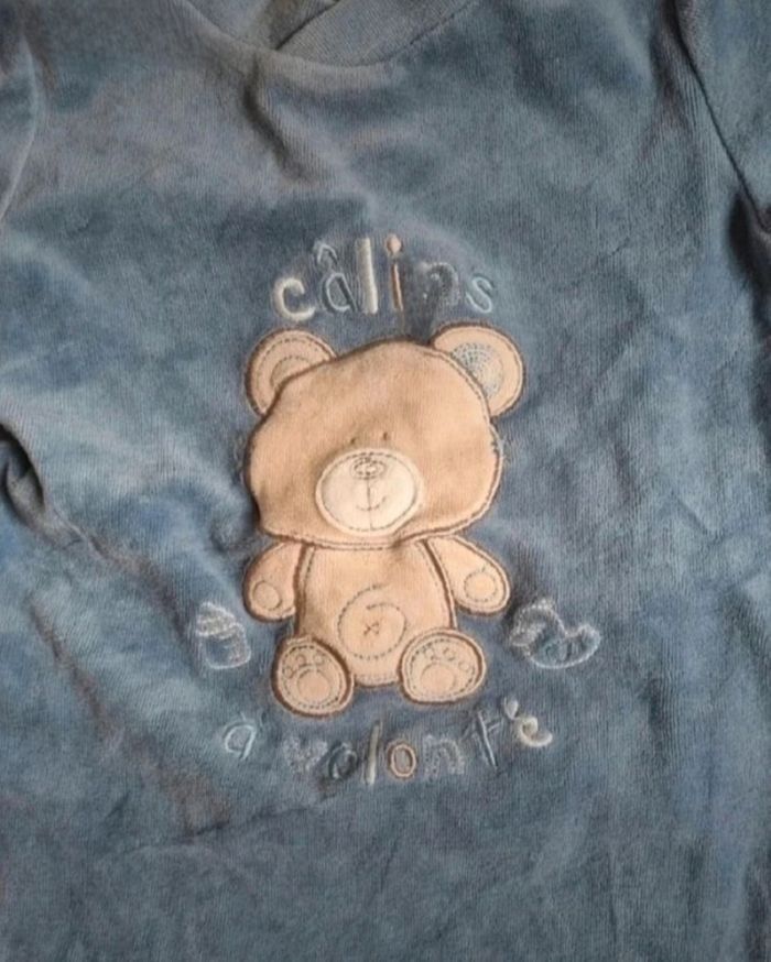 Gemo Pyjama Dors-Bien Bébé 12 Mois Velours Bleu Ours "Câlins à Volonté" Tres Bonne Etat - photo numéro 2