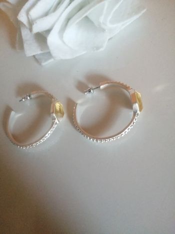 🌸Créoles argentées et pierre jaune Neuves "Moonstone" Neuves 🌸