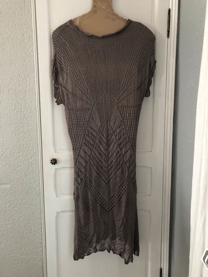AN21- Robe longue crochet « Ulla Popken » gris/taupe T48-50 portée 1 soirée - photo numéro 2