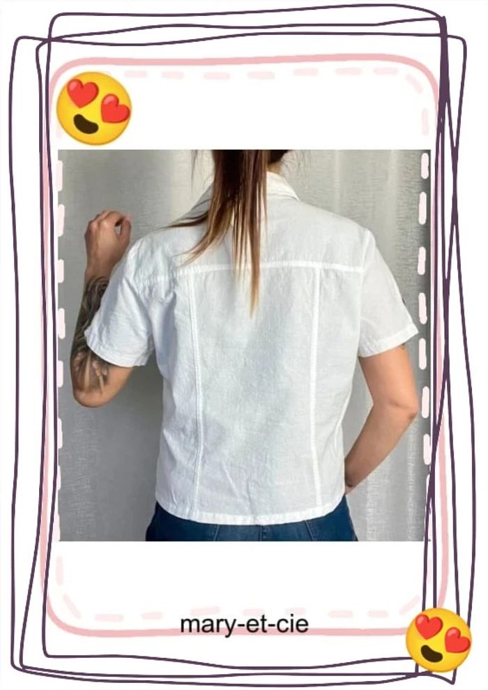 SOLDÉ - Blouse manches courtes taille 3 - 100 % coton - blanc du Nil - photo numéro 5