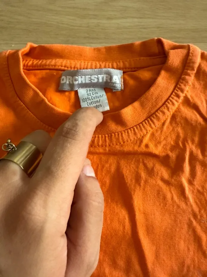 Ensemble T-shirt orange et jean slim - 2 ans - photo numéro 4