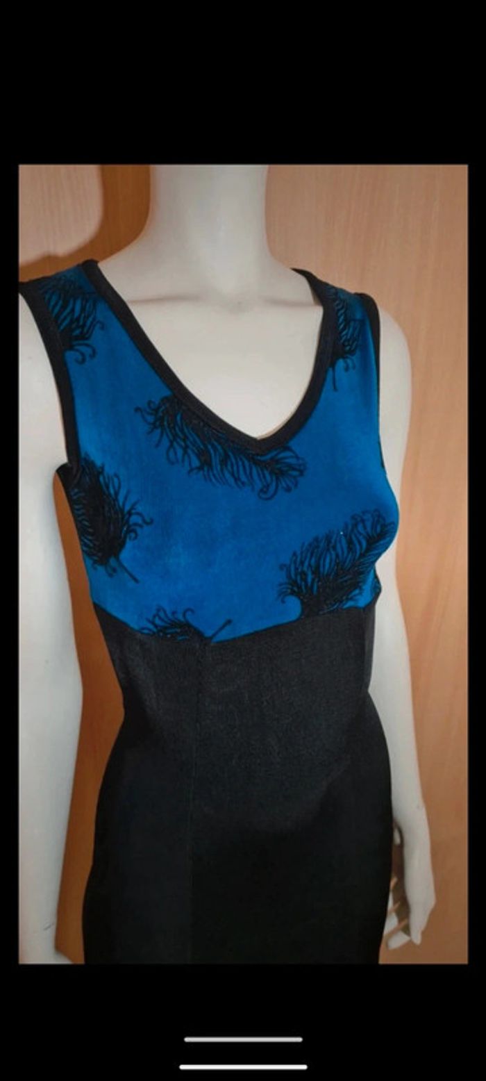 Robe élastique boire et bleu motif plume S - photo numéro 4