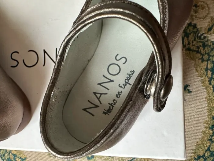 NEUF Babies chaussures ballerines bébé fille cuir Nanos Espagne argenté foncé 19 classique - photo numéro 3