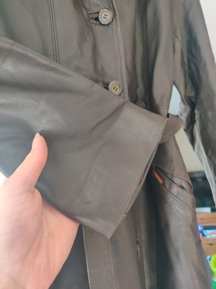 Blouson long en cuir ceinturé Also cuir vintage femme taille 38 - photo numéro 5