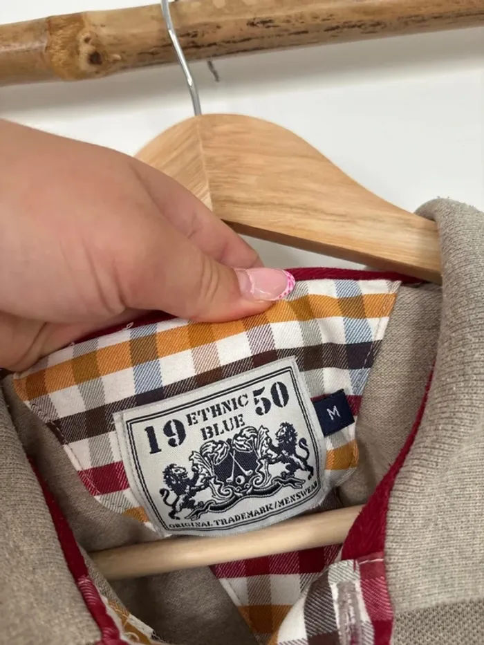 Polo beige ethnic blue taille M - photo numéro 2