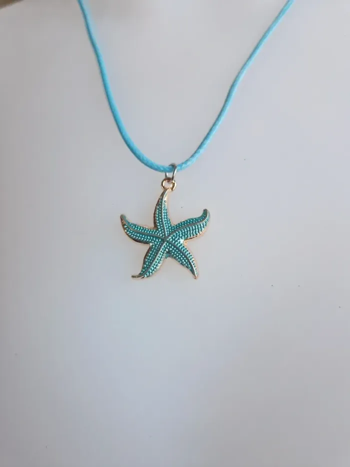 Collier fantaisie cordon bleu pendentif étoile de mer - photo numéro 3