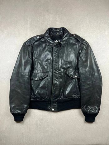 Veste Schott en cuir avec doublure / Blouson aviateur vintage authentic leather jacket noir -XL #424