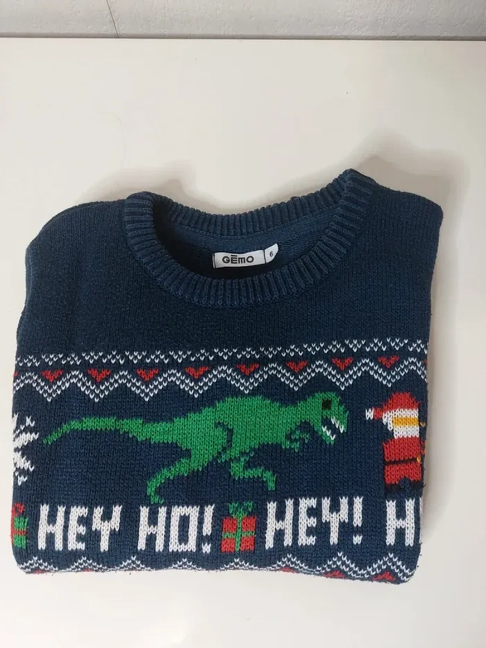 Pull épais bleu imprimé dinausore "Gemo" - photo numéro 2