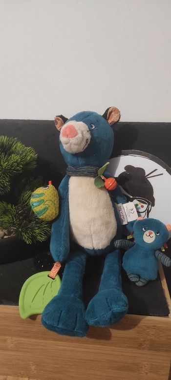 Zimba panthère moulin roty bleu dans la jungle activité peluche Grelot Feuille