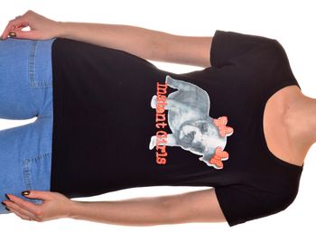 tshirt taille L noir uni coupe classique motif chiens col rond 100%  coton épaule à épaule 41,5 cm a