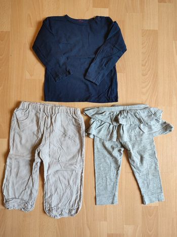 Lot tenue pantalon Obaïbi+ legging/jupe et t-shirt manches longues Mis Cutie en 18M