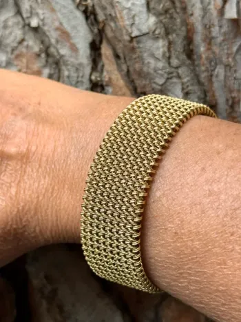 Bracelet jonc  large ouvert  habaha Paris mailles serrées acier inoxydable or
