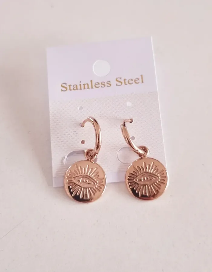 Boucles d'oreilles créoles rose gold œil yeux acier inoxydable