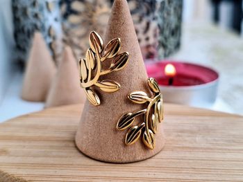 Bague Ouverte Doré motif feuilles acier inoxydable Bague design ouvert Ajustable bague Pour elle