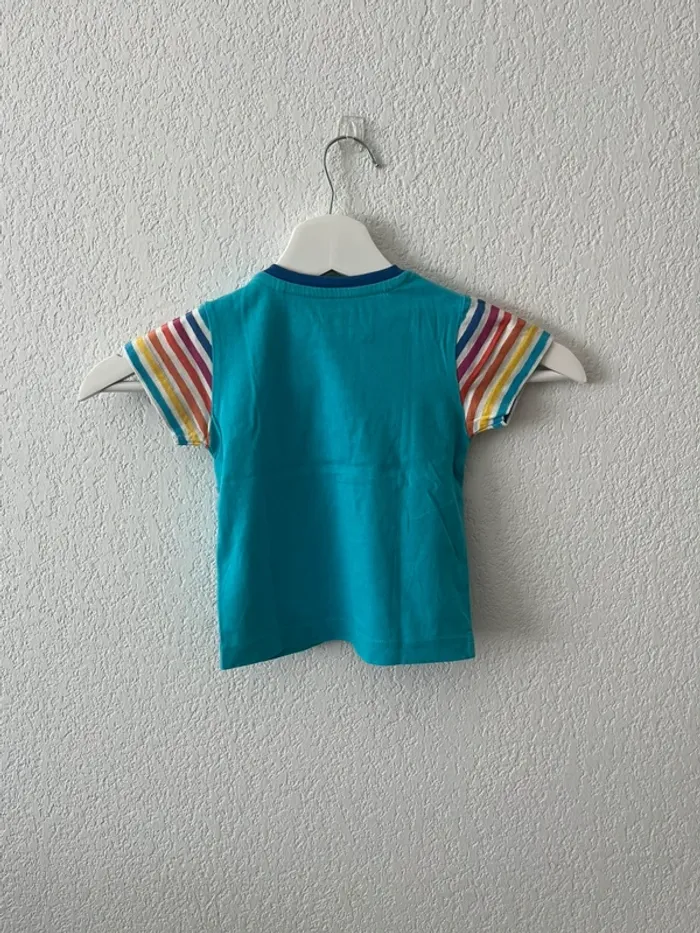 T-shirt bébé mixte kiDio 6-12 mois lapin turquoise rayures colorées - photo numéro 2