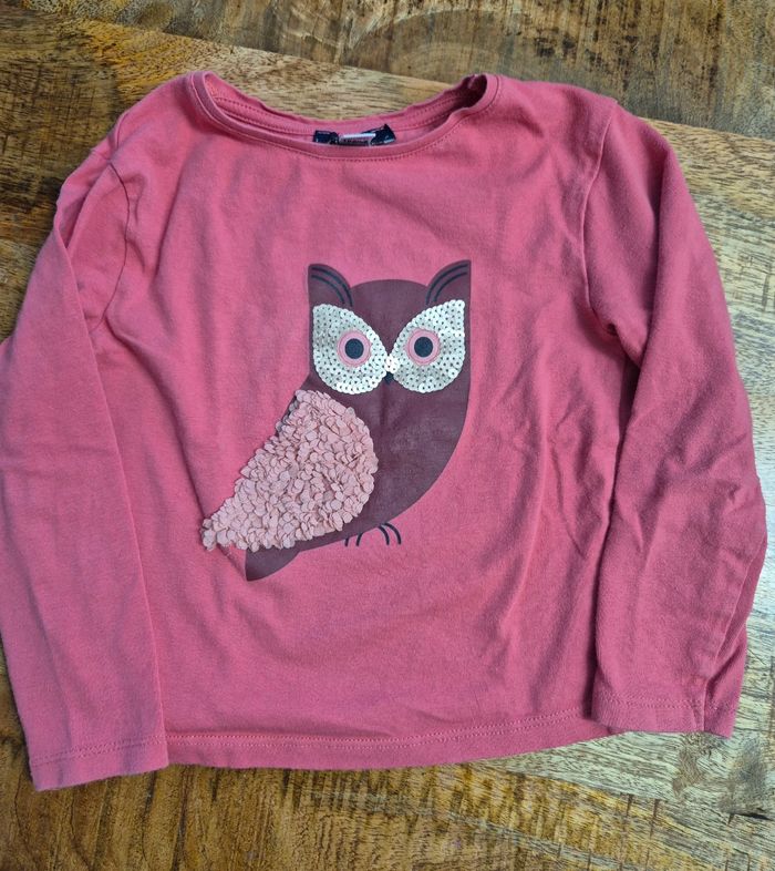 T-shirt longue manche hibou 3 ans 98cm